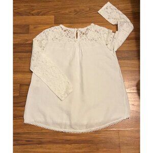 Lungo L'Arno White Bohemian Boho Peasant Blouse Size Small  Top Floral Lace Neck